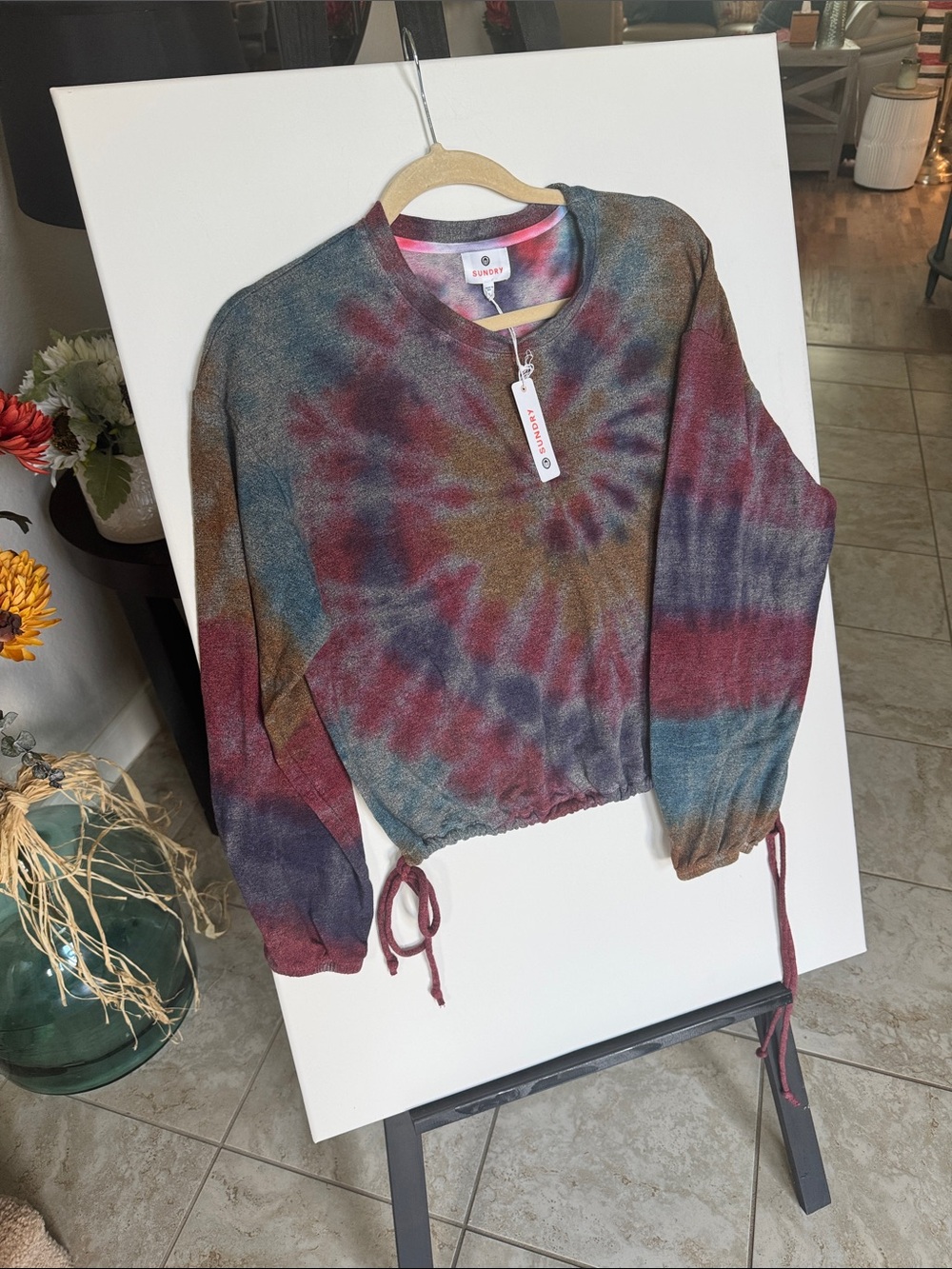 Sundry Brand New with Tags Tie-Dye Long Sleeve Cropped Top - Multicolor